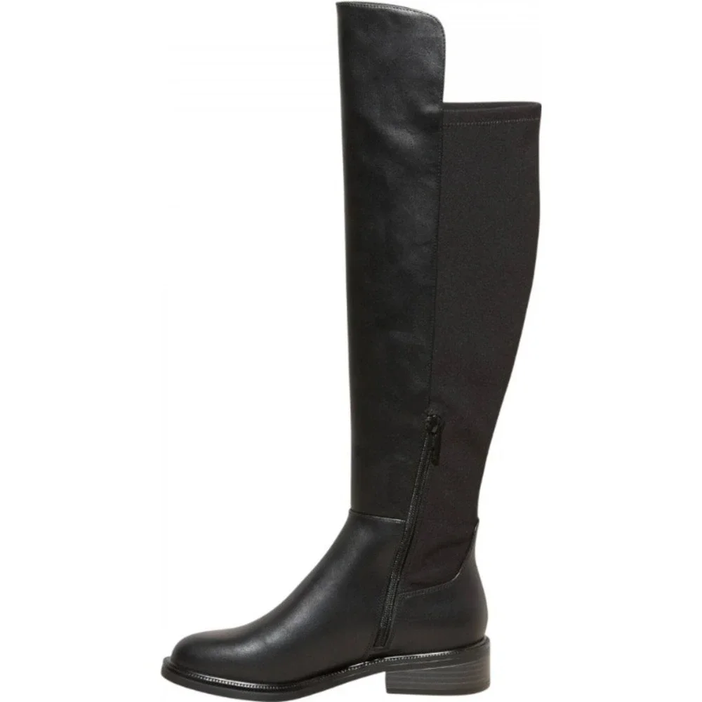 A New Day‎ Black Faux Leather Knee High Boots Memory Foam Side Zip Women 6.5 NEW